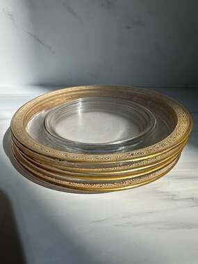 Vintage Tiffin Franciscan Minton Gold-Trimmed Glass Plates – Set of 4